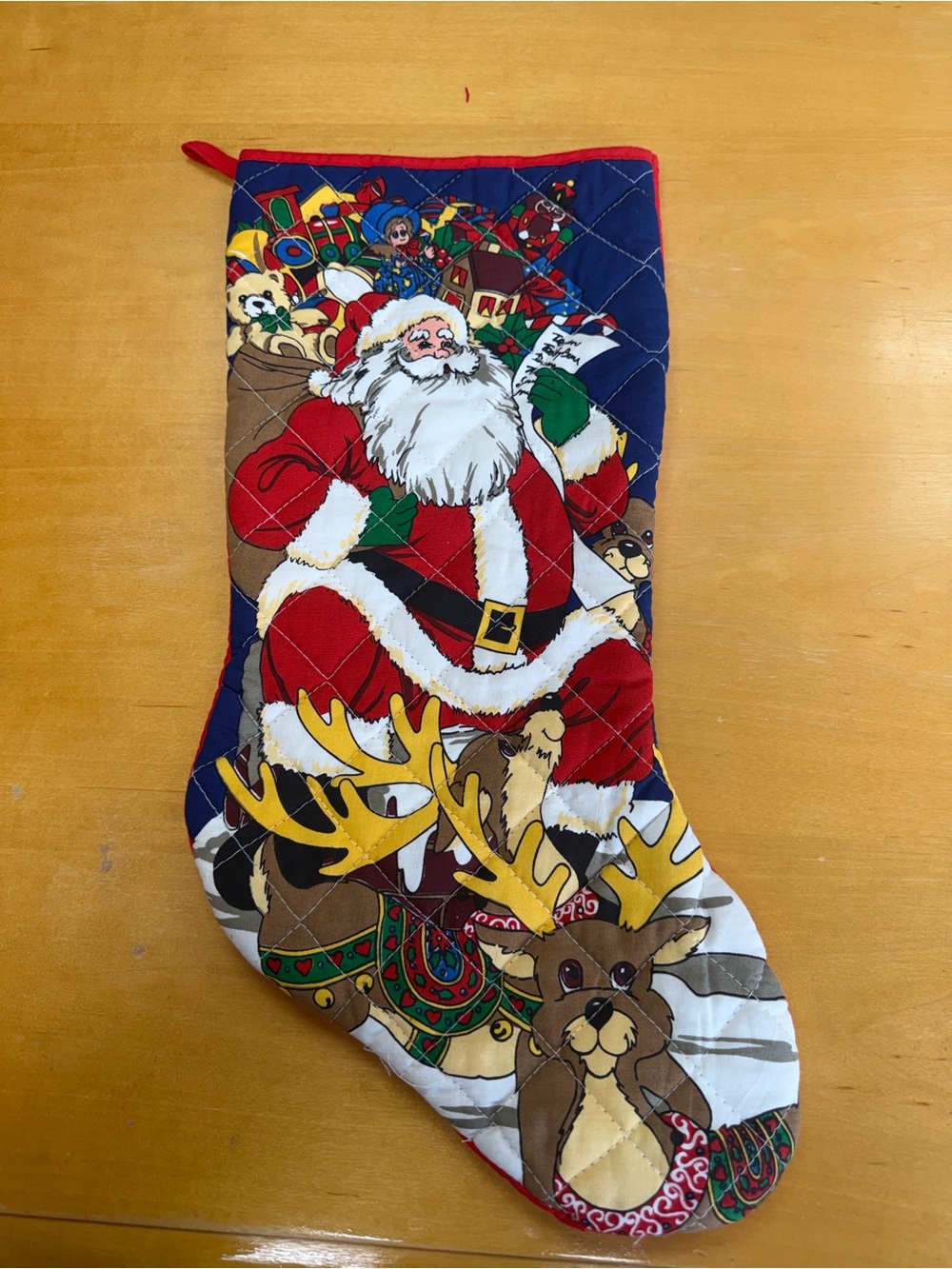 Vintage QUILTED CHRISTMAS STOCKING Bag Gift Santa Gifts Toys Reindeer